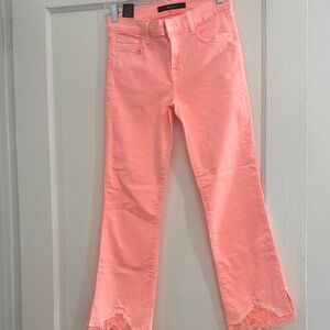 J Brand Coral Flare Jeans with Lace Hem